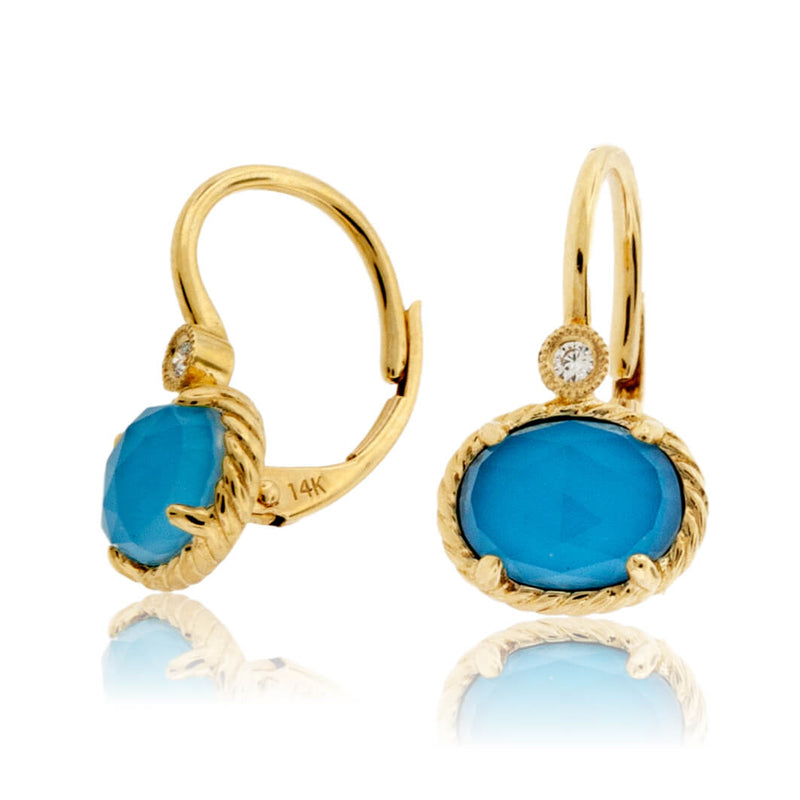 Oval Crystal Over Turquoise & Diamond Earrings - Park City Jewelers