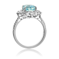 Oval-Cut Aquamarine with Marquise Diamond Halo Ring - Park City Jewelers