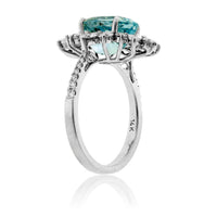 Oval-Cut Aquamarine with Marquise Diamond Halo Ring - Park City Jewelers