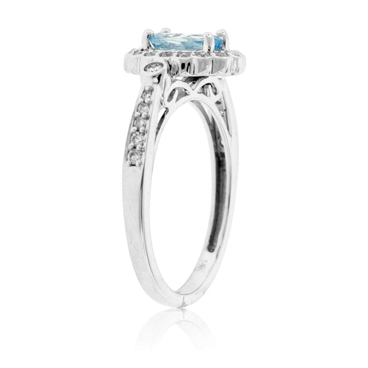 Oval-Cut Aquamarine with Scalloped Diamond Halo Ring - Park City Jewelers