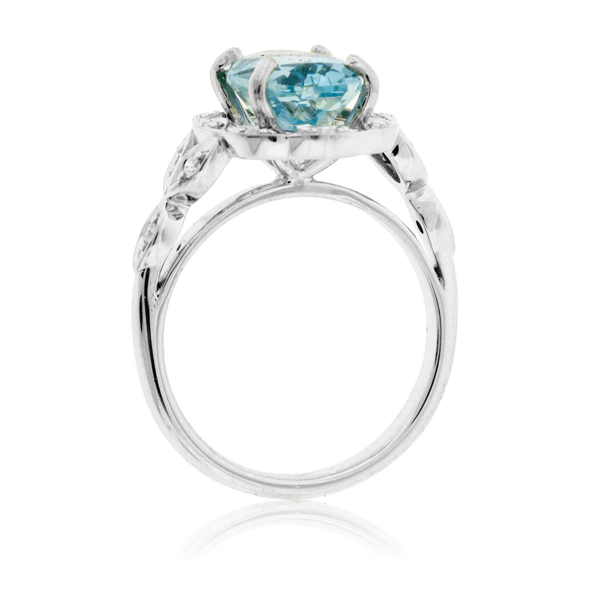 Oval-Cut Aquamarine with Scalloped Diamond Halo Ring - Park City Jewelers