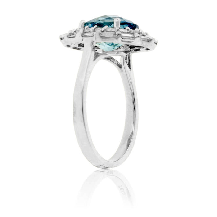 Oval-Cut Aquamarine with Unique Diamond Double Halo Ring - Park City Jewelers