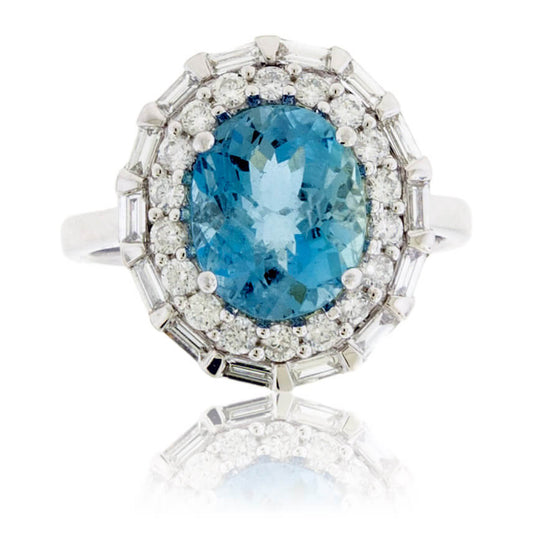 Oval-Cut Aquamarine with Unique Diamond Double Halo Ring - Park City Jewelers