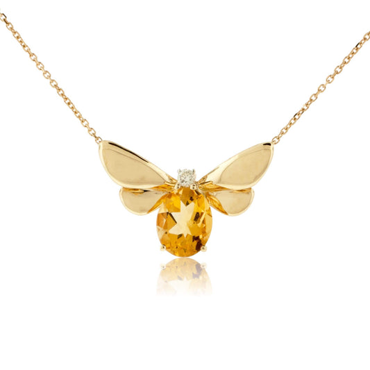 Oval Cut Citrine & Diamond Wing Pendant w/Chain - Park City Jewelers