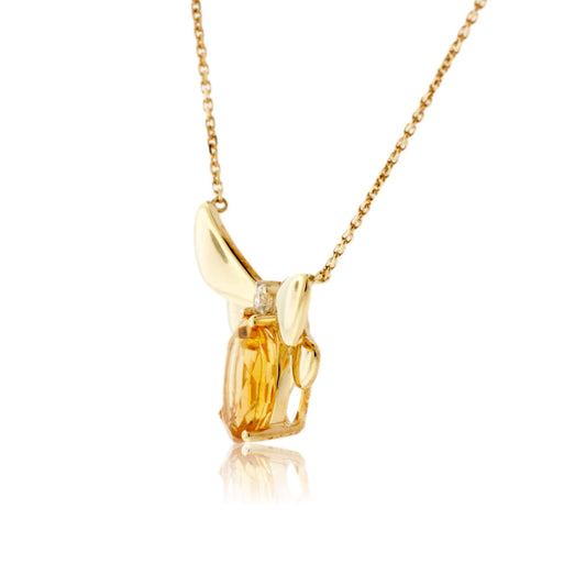 Oval Cut Citrine & Diamond Wing Pendant w/Chain - Park City Jewelers