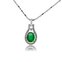 Oval-Cut Emerald and Diamond Halo Pendant - Park City Jewelers
