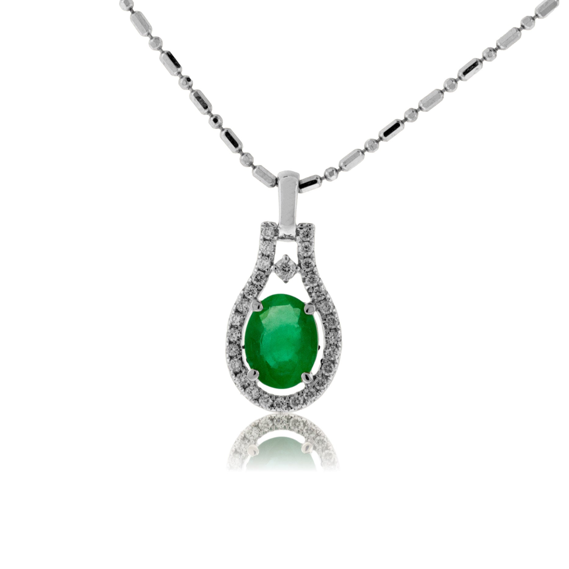 Oval-Cut Emerald and Diamond Halo Pendant - Park City Jewelers
