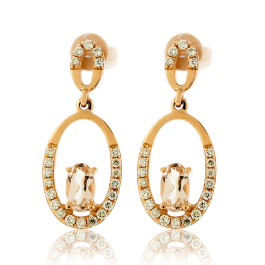 Oval-Cut Morganite and Diamond Drop Earrings - Park City Jewelers