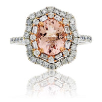 Oval Cut Morganite & Diamond Double Halo Ring - Park City Jewelers