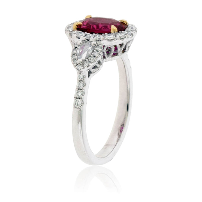 Oval Cut No Heat Ruby & Diamond Three Stone Ring - Park City Jewelers