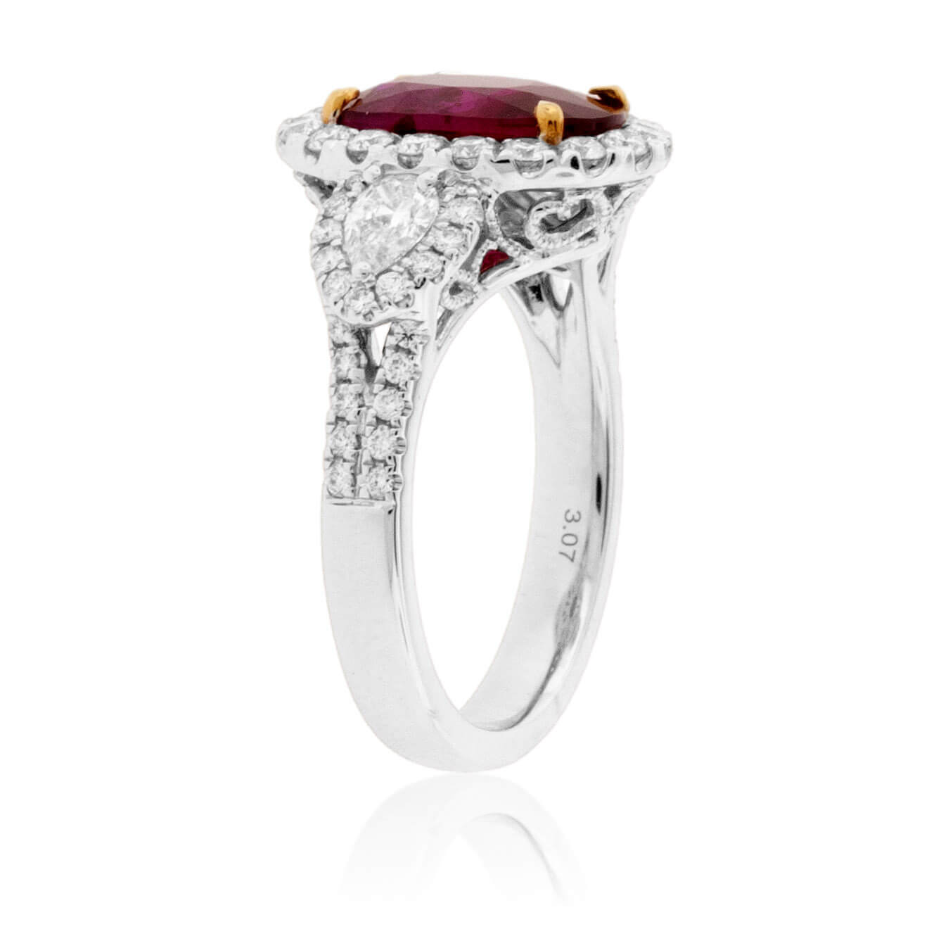 Oval Cut No Heat Ruby & Diamond Three Stone Ring - Park City Jewelers