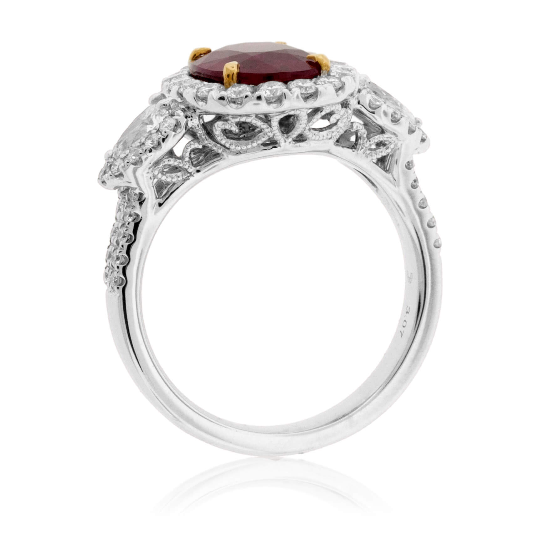 Oval Cut No Heat Ruby & Diamond Three Stone Ring - Park City Jewelers
