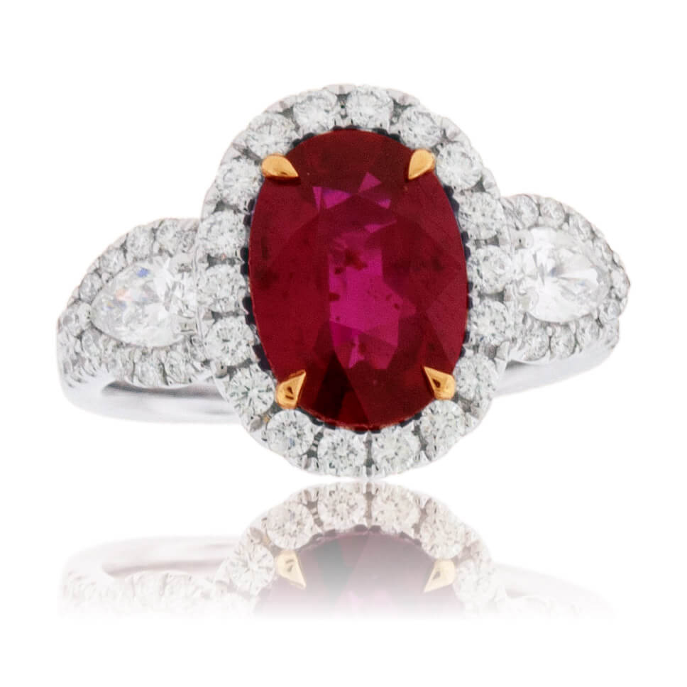 Oval Cut No Heat Ruby & Diamond Three Stone Ring - Park City Jewelers