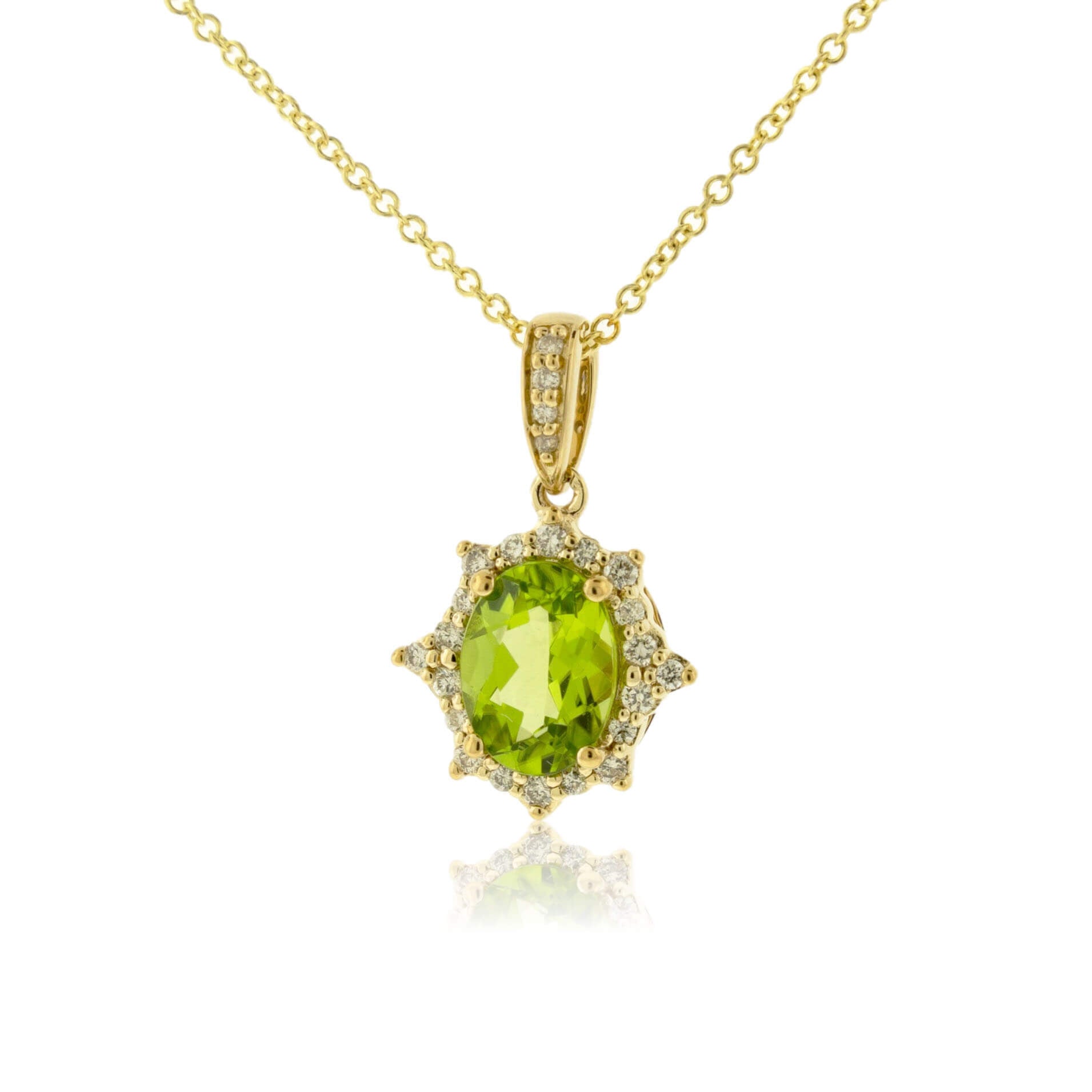 Oval-Cut Peridot & Vintage Inspired Diamond Halo Pendant - Park City Jewelers