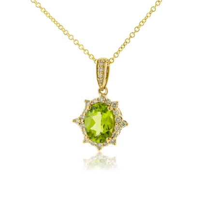Oval-Cut Peridot & Vintage Inspired Diamond Halo Pendant - Park City Jewelers