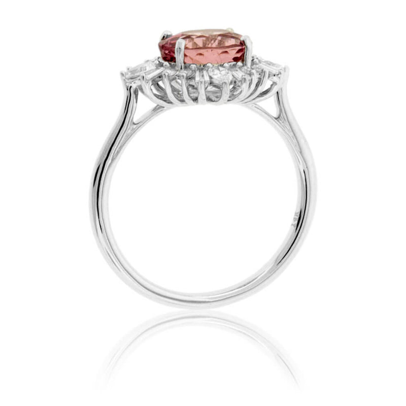 Oval-Cut Pink Tourmaline Oval & Diamond Sunburst Halo Ring - Park City Jewelers