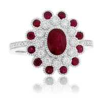 Oval Cut Ruby & Milgrain Double Halo with Diamonds & Rubies - Park City Jewelers