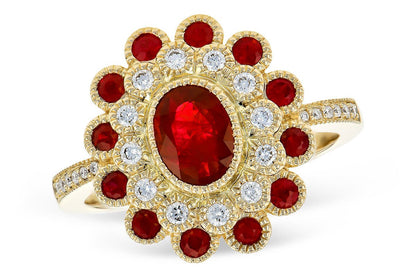 Oval Cut Ruby & Milgrain Double Halo with Diamonds & Rubies - Park City Jewelers