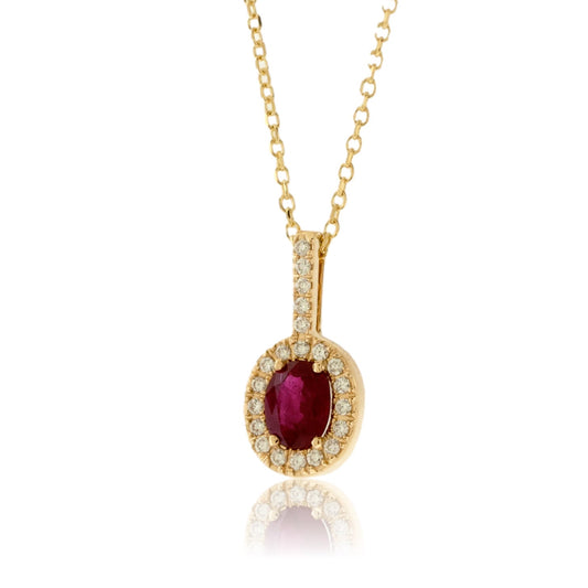 Oval Cut Ruby with Diamond Halo Pendant - Park City Jewelers