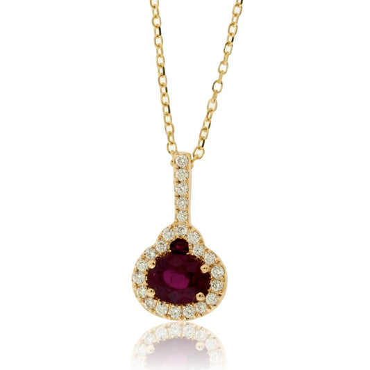 Oval Cut Ruby with Diamond Halo Pendant - Park City Jewelers