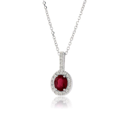 Oval Cut Ruby with Diamond Halo Pendant - Park City Jewelers