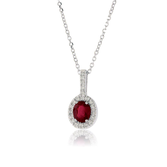Oval Cut Ruby with Diamond Halo Pendant - Park City Jewelers