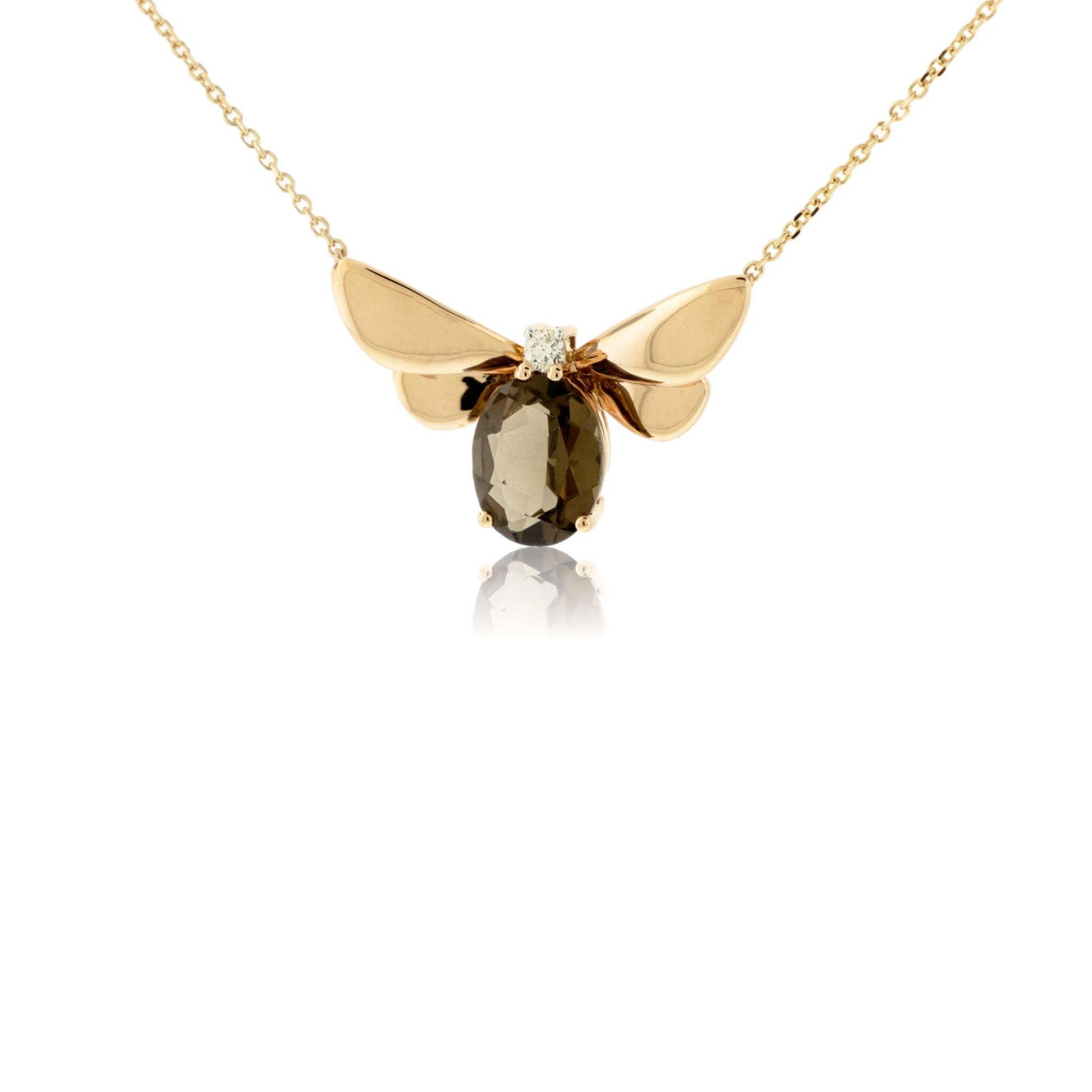 Oval Cut Smoky Quartz & Diamond Wing Pendant w/Chain - Park City Jewelers