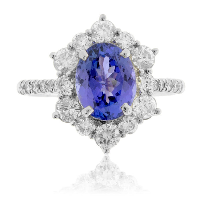 Oval Cut Tanzanite and Diamond Classic Halo Style Ring - Park City Jewelers