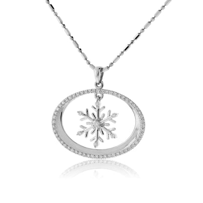 Oval Diamond Halo with Snowflake Center Pendant - Park City Jewelers