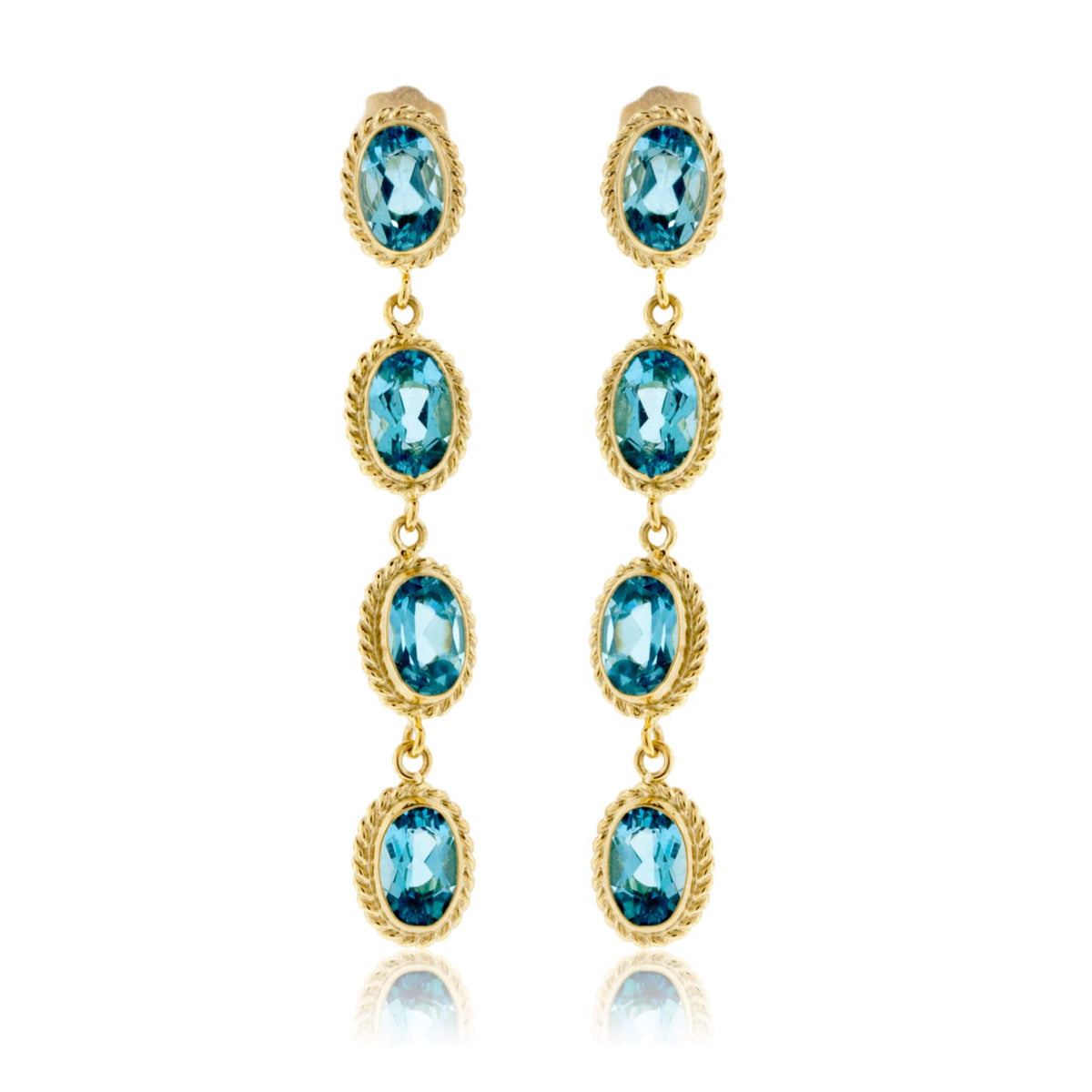 Oval Drop Four Blue Topaz & Rope Halo Earrings - Park City Jewelers