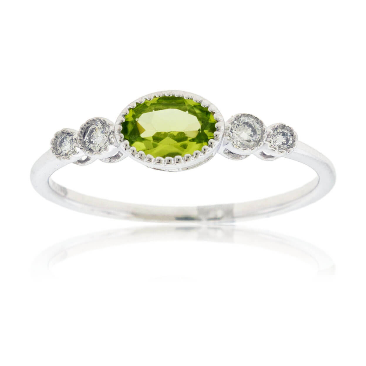 Oval East-West Peridot Milgrain Halo Ring - Park City Jewelers