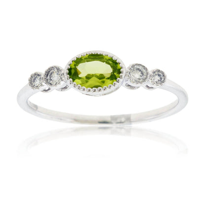 Oval East-West Peridot Milgrain Halo Ring - Park City Jewelers