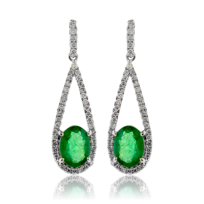 Oval Emerald and Diamond Tear Drop Dangle Earrings - Park City Jewelers