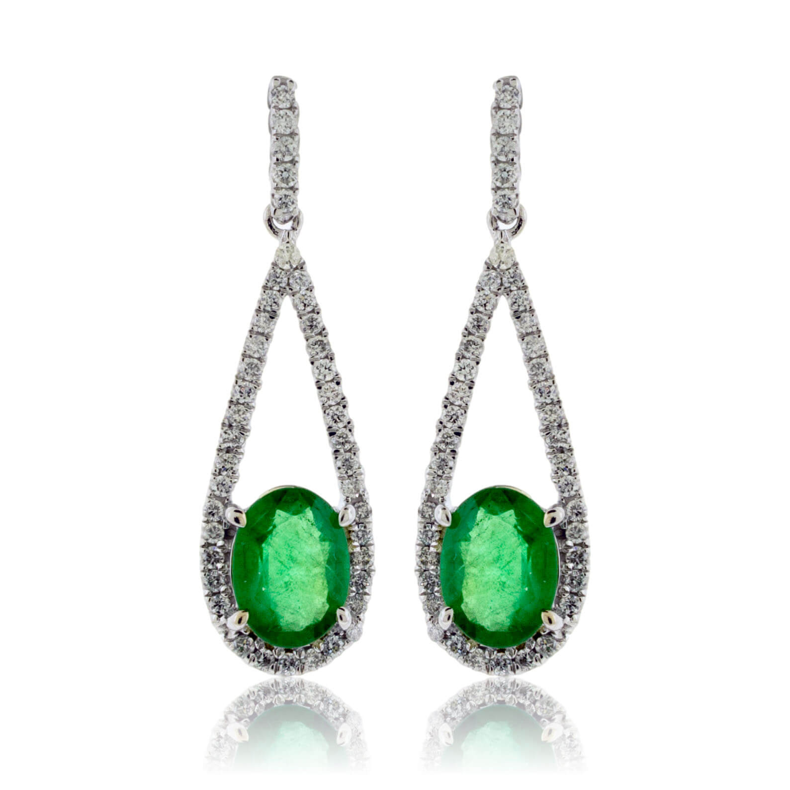 Oval Emerald and Diamond Tear Drop Dangle Earrings - Park City Jewelers