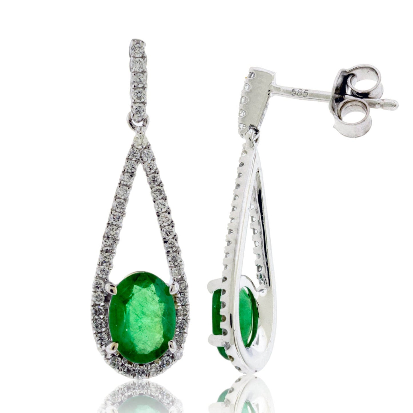 Oval Emerald and Diamond Tear Drop Dangle Earrings - Park City Jewelers