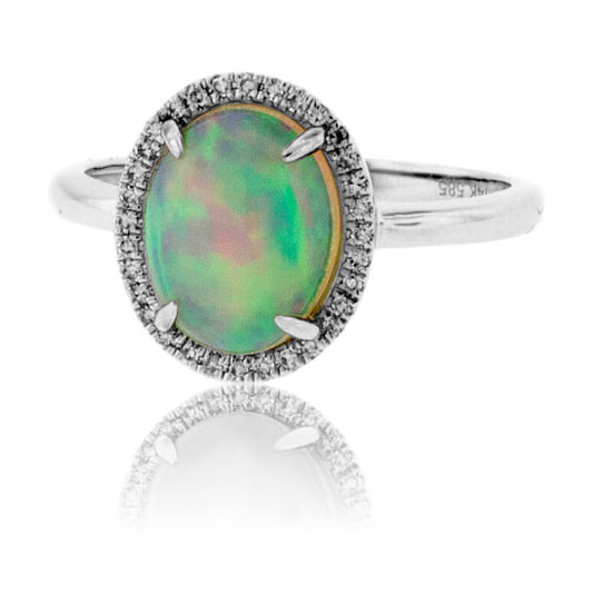 Oval Ethiopian Opal and Diamond Halo Ring - Park City Jewelers