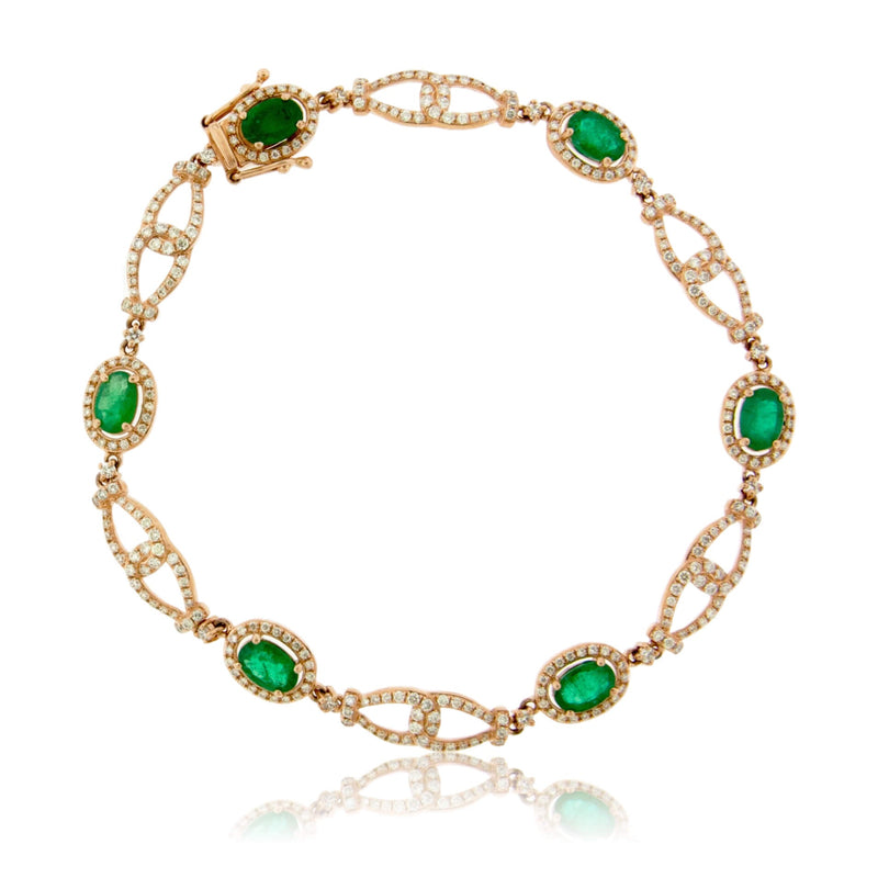 Oval Green Emerald & Diamond Bracelet - Park City Jewelers
