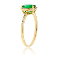 Oval Green Emerald & Diamond Halo Style Yellow Gold Ring - Park City Jewelers