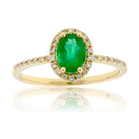 Oval Green Emerald & Diamond Halo Style Yellow Gold Ring - Park City Jewelers