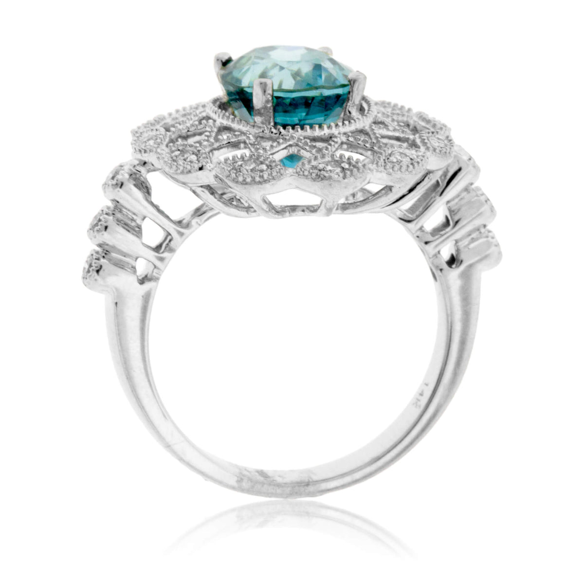 Oval Intricate Blue Zircon & Diamond Ring - Park City Jewelers