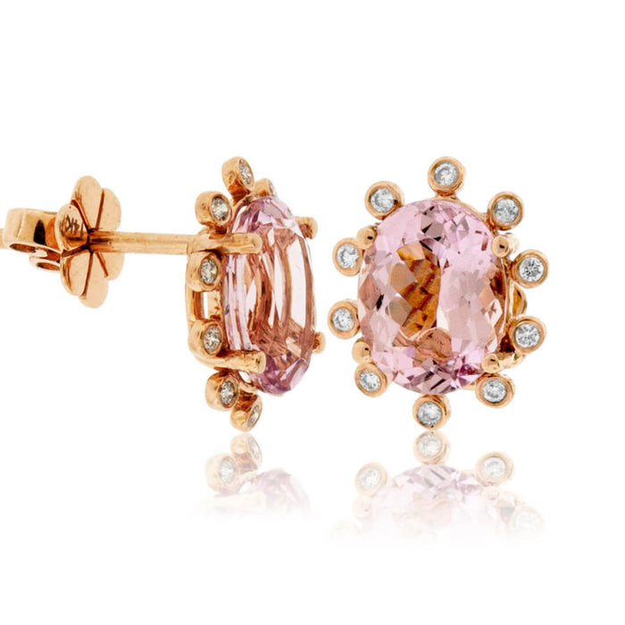 Oval Morganite & Bezel Diamond Halo Stud Earrings - Park City Jewelers