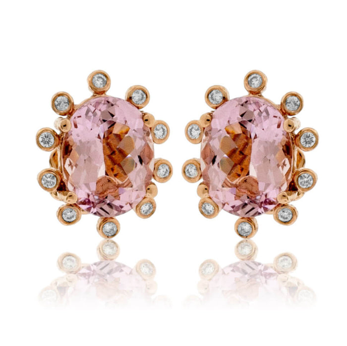 Oval Morganite & Bezel Diamond Halo Stud Earrings - Park City Jewelers