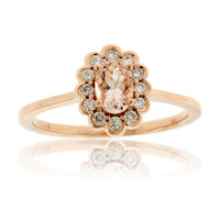 Oval Morganite & Bezel Set Diamond Halo Ring - Park City Jewelers