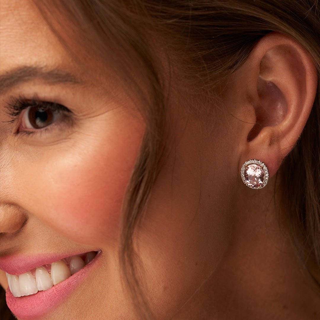 Oval Morganite & Diamond Halo Stud Earrings - Park City Jewelers