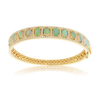 Oval Opal Cabochon & Diamond Halo Bangle Bracelet - Park City Jewelers