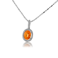Oval Orange Garnet & Diamond Halo Drop Pendant - Park City Jewelers