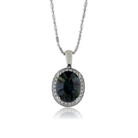 Oval Peacock Sapphire and Diamond Halo Pendant - Park City Jewelers
