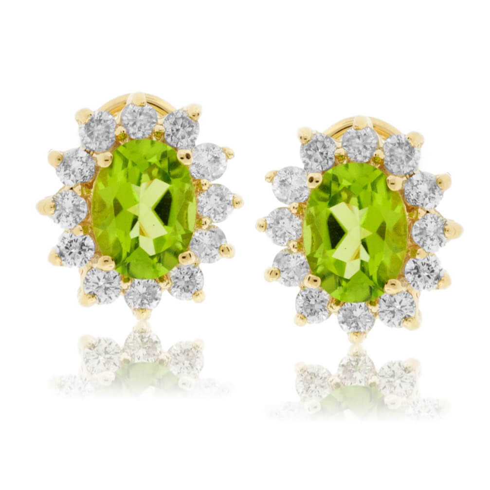 Oval Peridot and Classic Diamond Stud Halo Earrings - Park City Jewelers