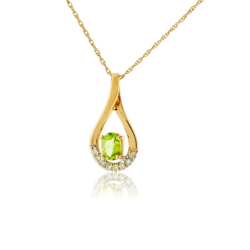 Oval Peridot and Diamond Drop Pendant - Park City Jewelers