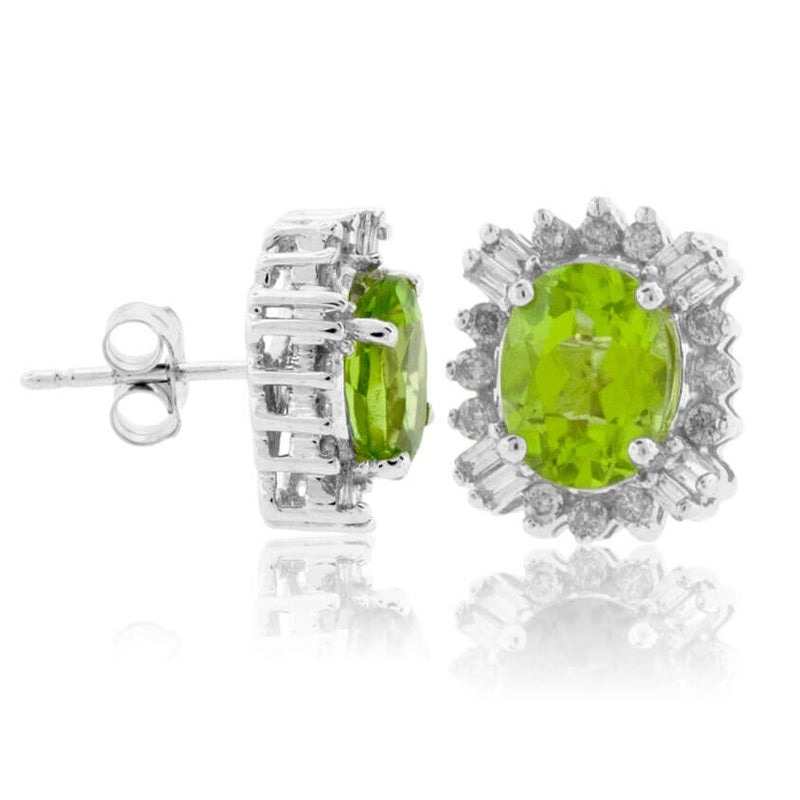 Oval Peridot Burst Style Halo Diamond Earrings - Park City Jewelers
